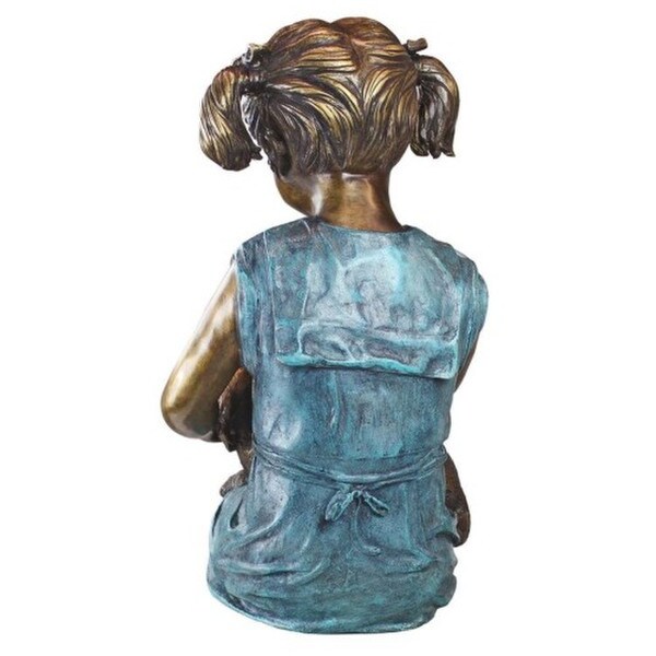 Back View Sitting Savannah Girl with Dog Cast Bronze Garden Statue